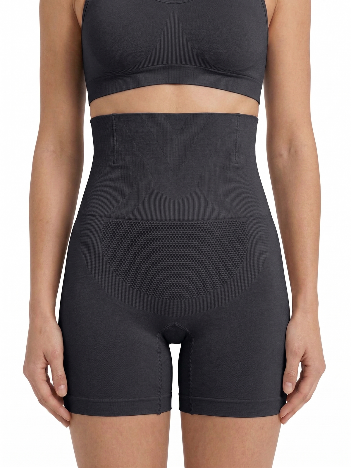 Chevron Honeycomb Tummy Control Shaping Shorts - Black - view 2
