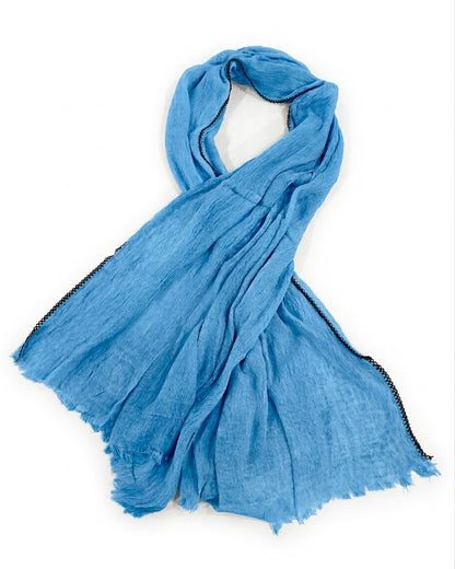 SHADOW Premium Crinkle Cotton Hijab with Black Crochet Lace Border & Fringed Edges