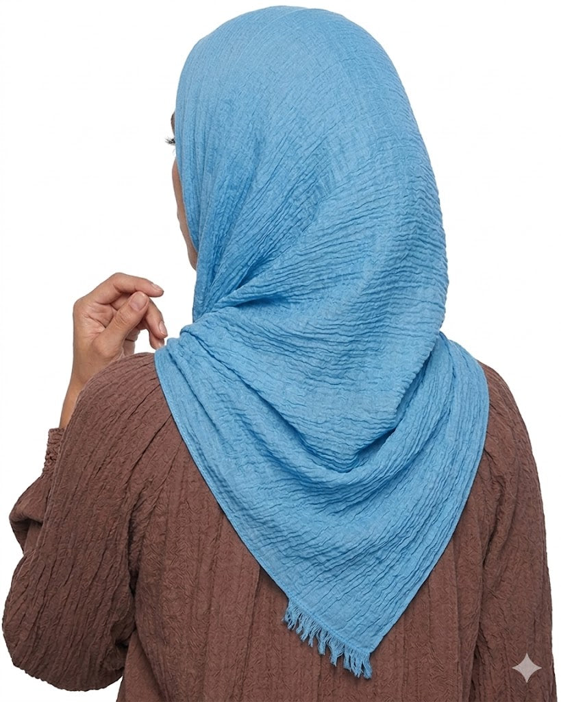 SHADOW Premium Crinkle Cotton Hijab with Black Crochet Lace Border & Fringed Edges