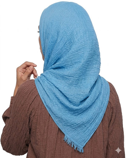 SHADOW Premium Crinkle Cotton Hijab with Black Crochet Lace Border & Fringed Edges