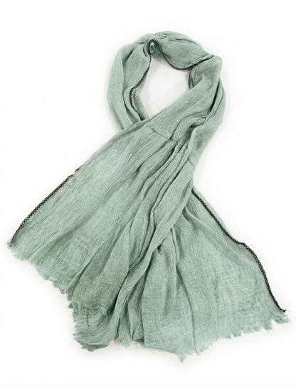 SHADOW Premium Crinkle Cotton Hijab with Black Crochet Lace Border & Fringed Edges