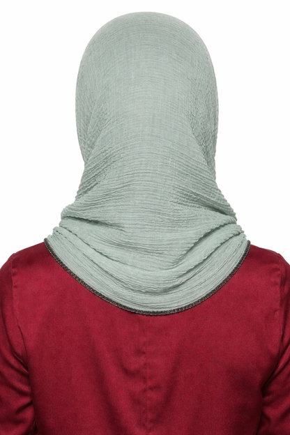 SHADOW Premium Crinkle Cotton Hijab with Black Crochet Lace Border & Fringed Edges