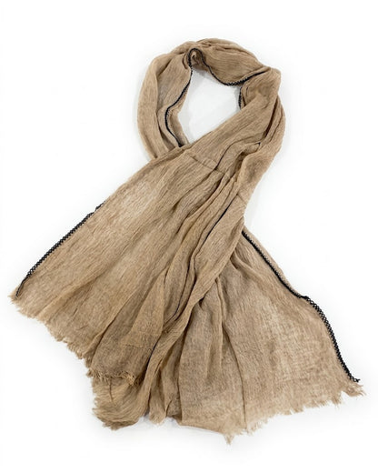 SHADOW Premium Crinkle Cotton Hijab with Black Crochet Lace Border & Fringed Edges