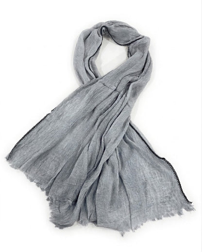 SHADOW Premium Crinkle Cotton Hijab with Black Crochet Lace Border & Fringed Edges