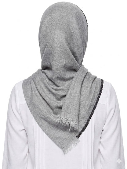 SHADOW Premium Crinkle Cotton Hijab with Black Crochet Lace Border & Fringed Edges