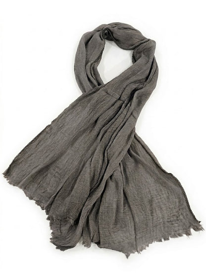 SHADOW Premium Crinkle Cotton Hijab with Black Crochet Lace Border & Fringed Edges