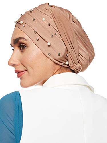Women's Instant Hijab Stretchable Turban Cap With Fancy Pearls
