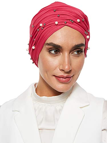 Women's Instant Hijab Stretchable Turban Cap With Fancy Pearls